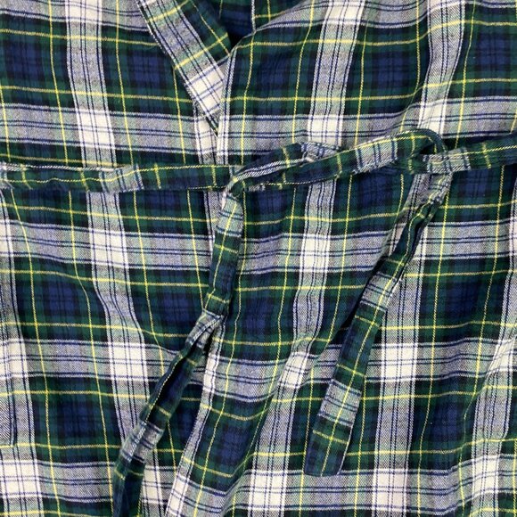 LL Bean Flannel Robe Men's Large Green Blue Plaid Check Bath Sleep - Picture 3 of 8